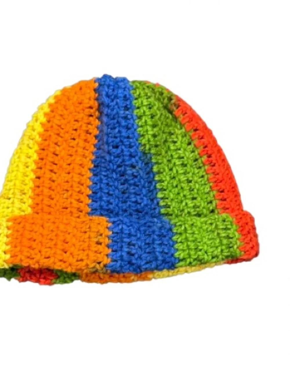 Handmade Rainbow Crochet Beanie | Colorful Striped Winter Hat | Unisex (
